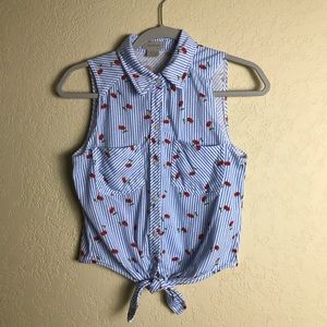 Passport Sleeveless Tie Front Blouse Cherries